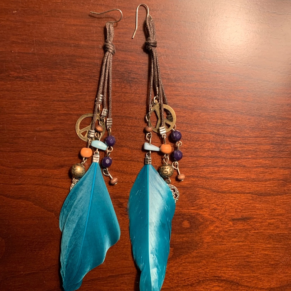 Blue feather earrings